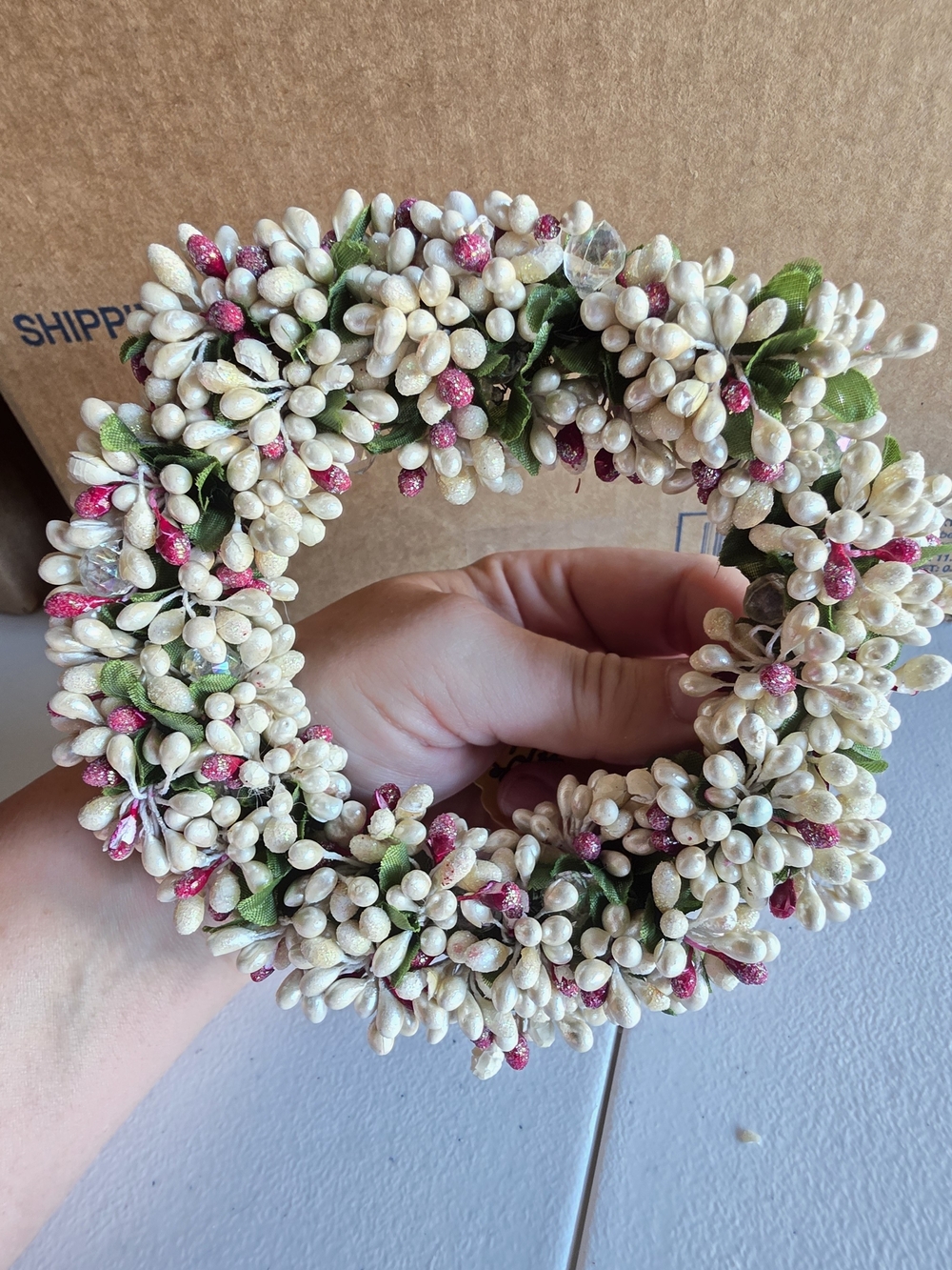 Mini Pip Winter Berry Gypsum Decorative Wreath Or Candle Ring Round Beaded